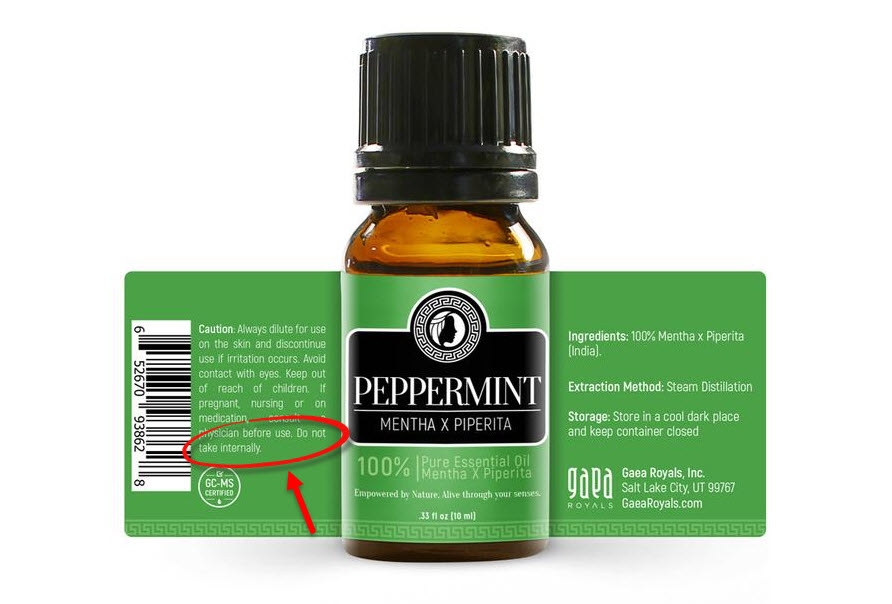 label of essential oil with do not ingest or take internally caution